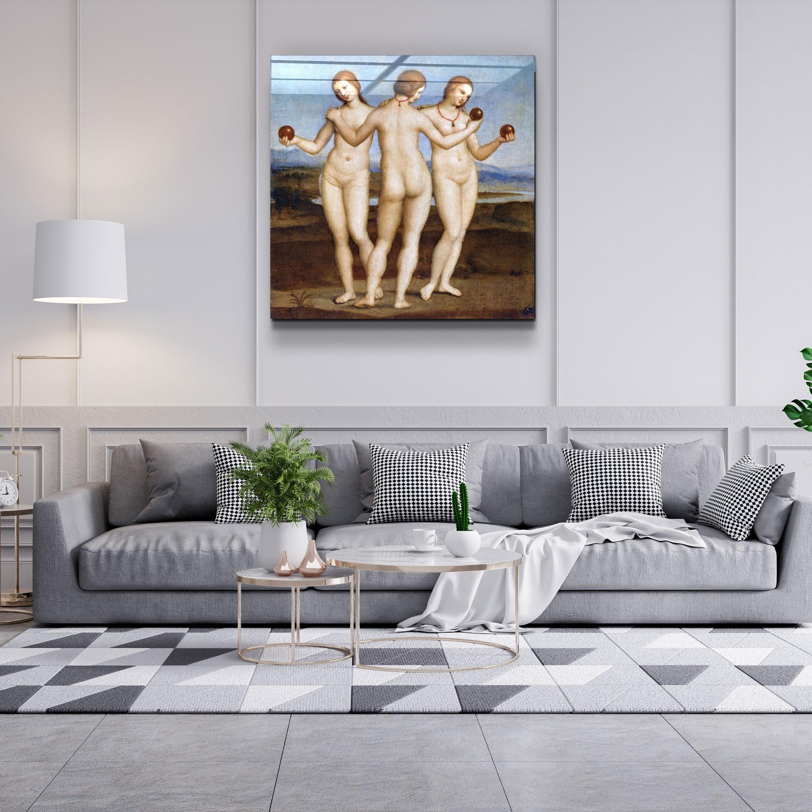 ."Raphael's Three Graces (1504)". Glass Wall Art - ArtDesigna Glass Printing Wall Art