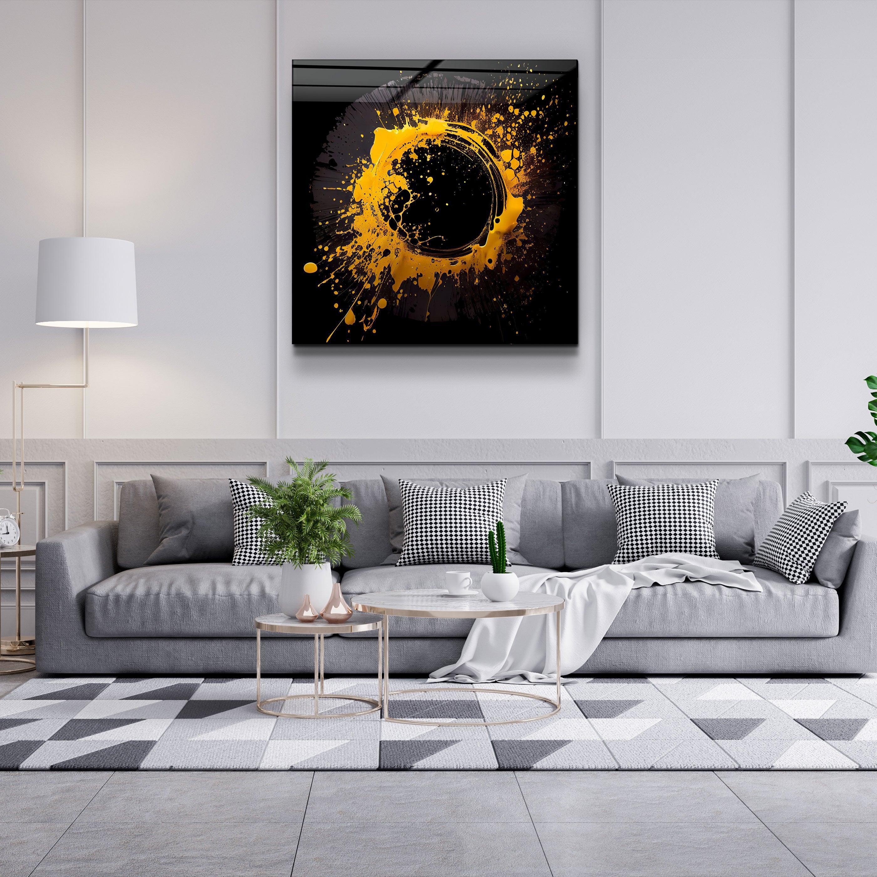 ."Paint Splash Ring-Yellow". Designer's Collection Glass Wall Art - ArtDesigna Glass Printing Wall Art