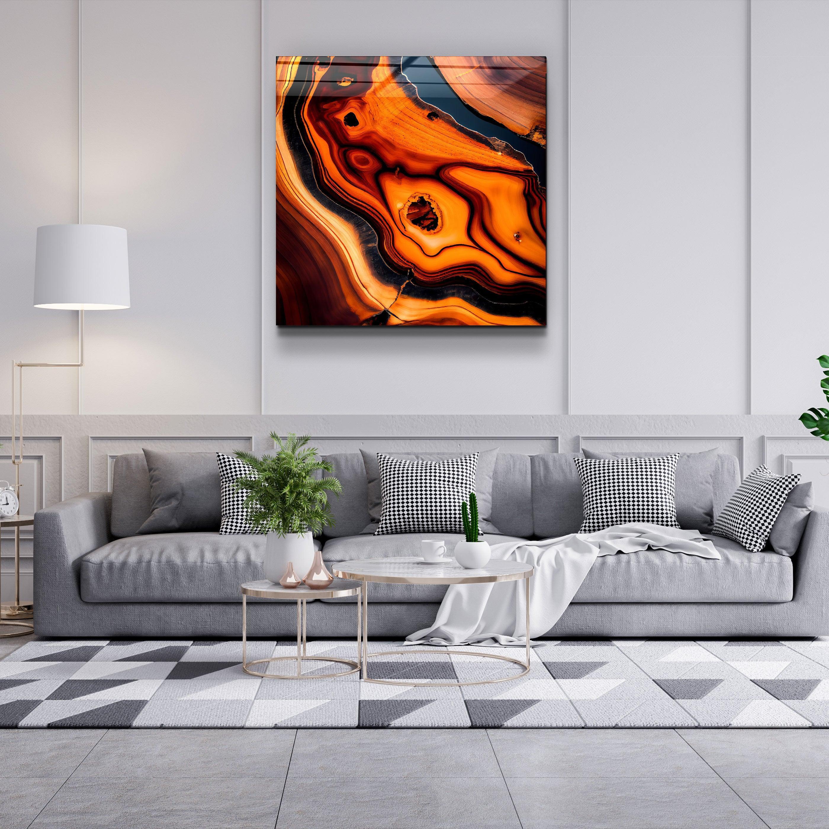 ."Heart of the Wood - Orange". Designer's Collection Glass the Wood Art - ArtDesigna Glass Printing Wall Art