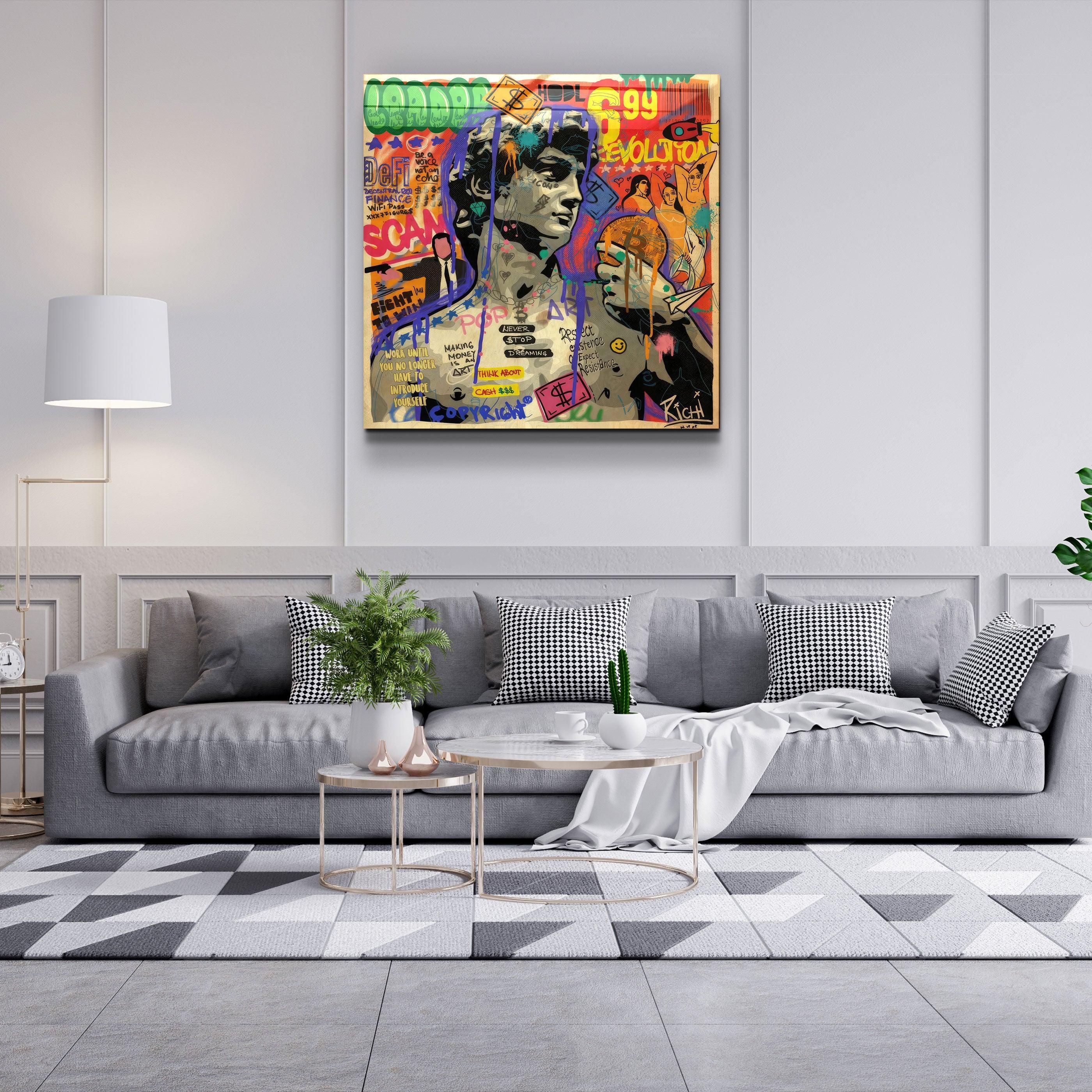 ."Statue Pop Art". Designer's Collection Glass Wall Art - ArtDesigna Glass Printing Wall Art