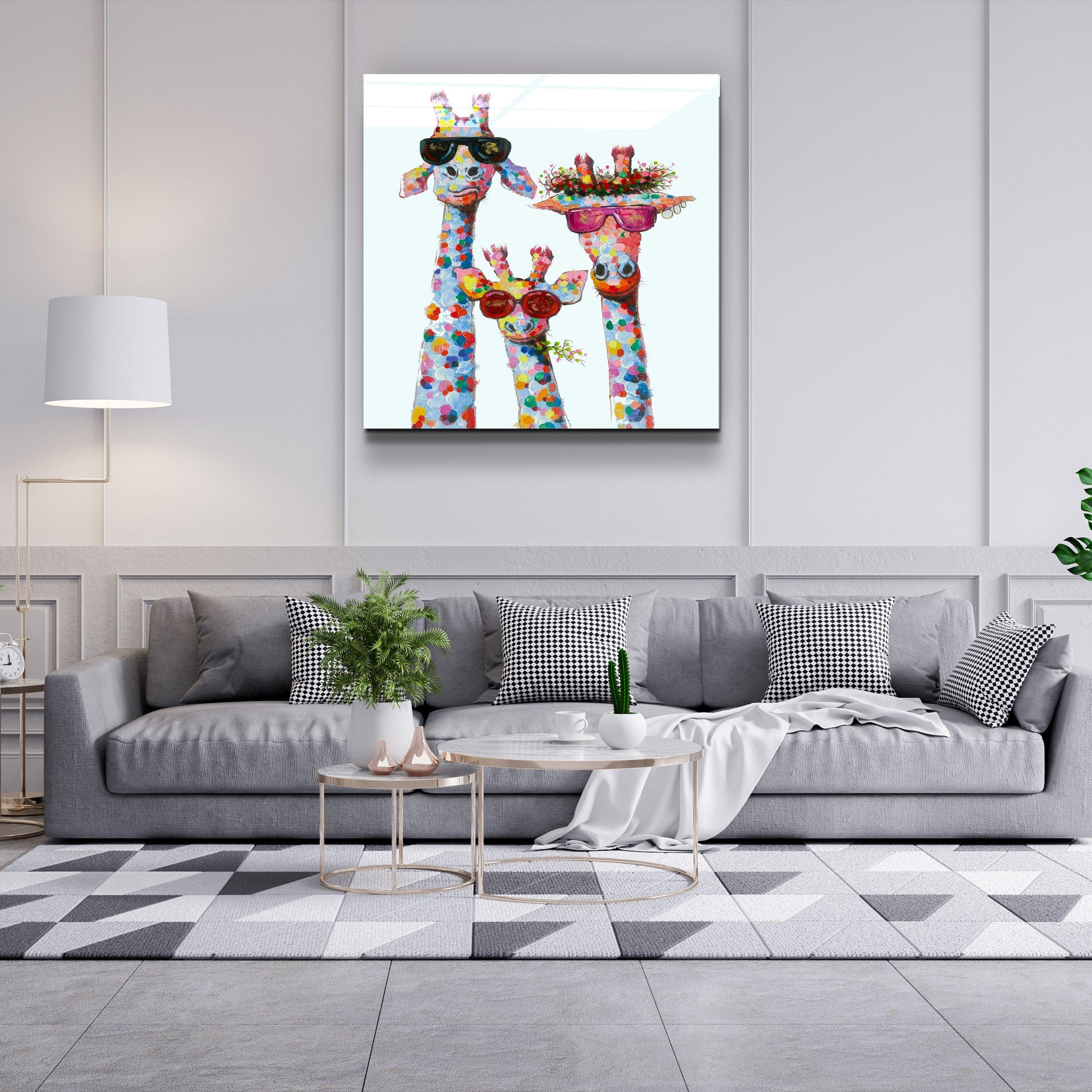 ."Funny Giraffe Family". Designer's Collection Glass Wall Art - ArtDesigna Glass Printing Wall Art