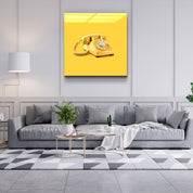 ."Yellow Retro Phone". Contemporary Collection Glass Wall Art - ArtDesigna Glass Printing Wall Art