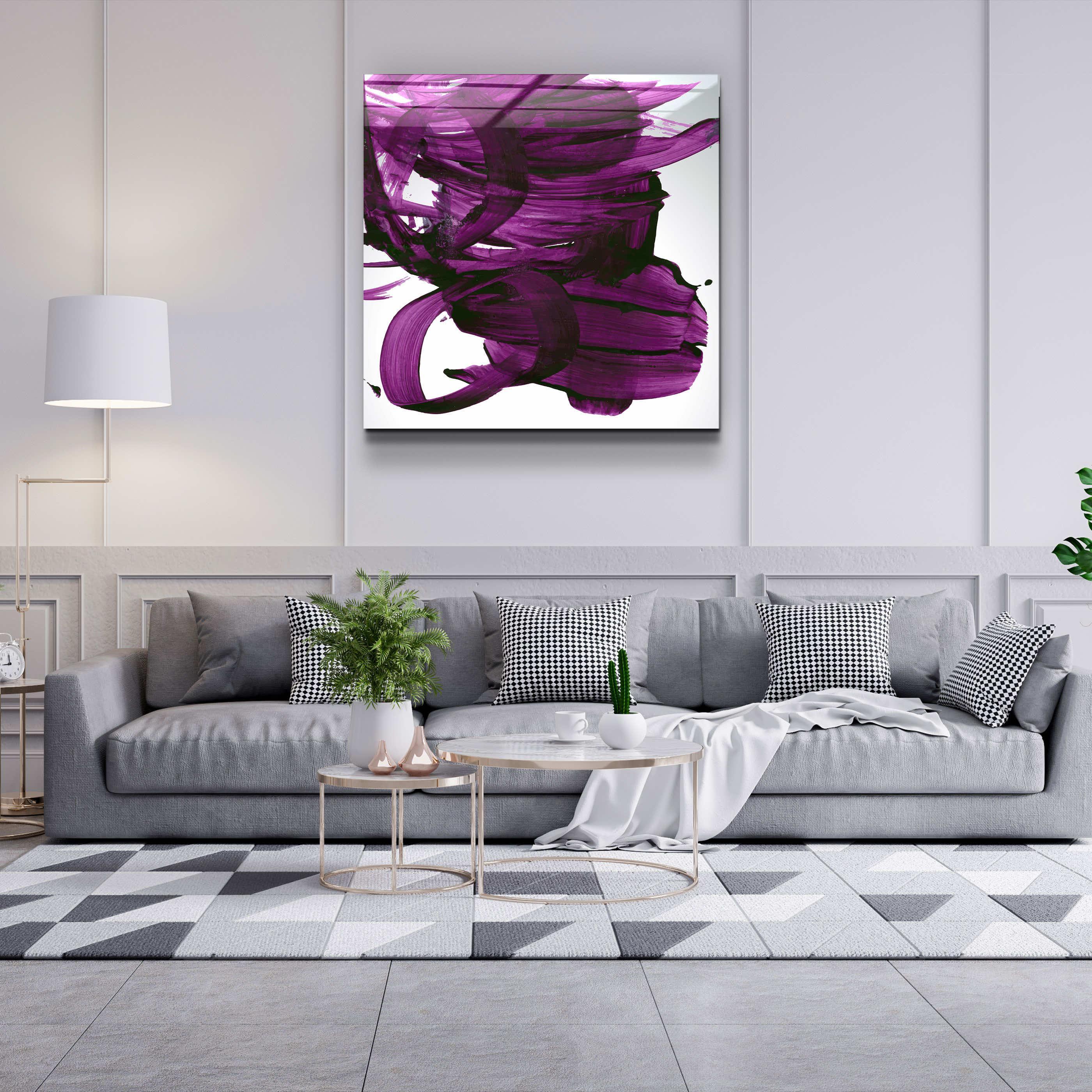 ."Purple Abstract Brush Strokes". Designer's Collection Glass Wall Art - ArtDesigna Glass Printing Wall Art