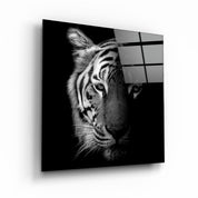 Tiger Black and White | Glass Wall Art - Artdesigna