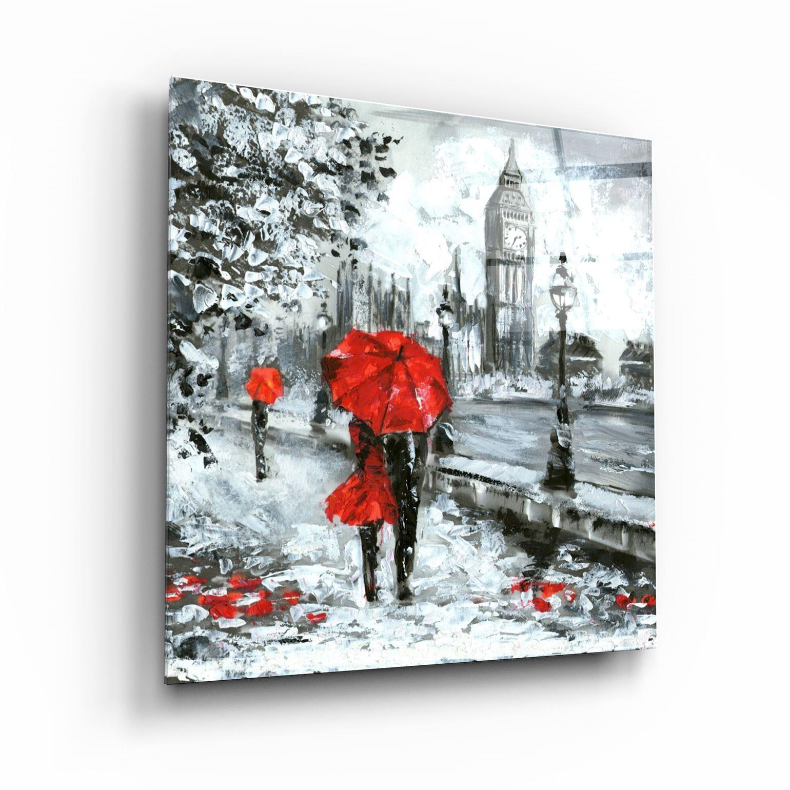 Red Umbrella in London | Glass Wall Art - Artdesigna