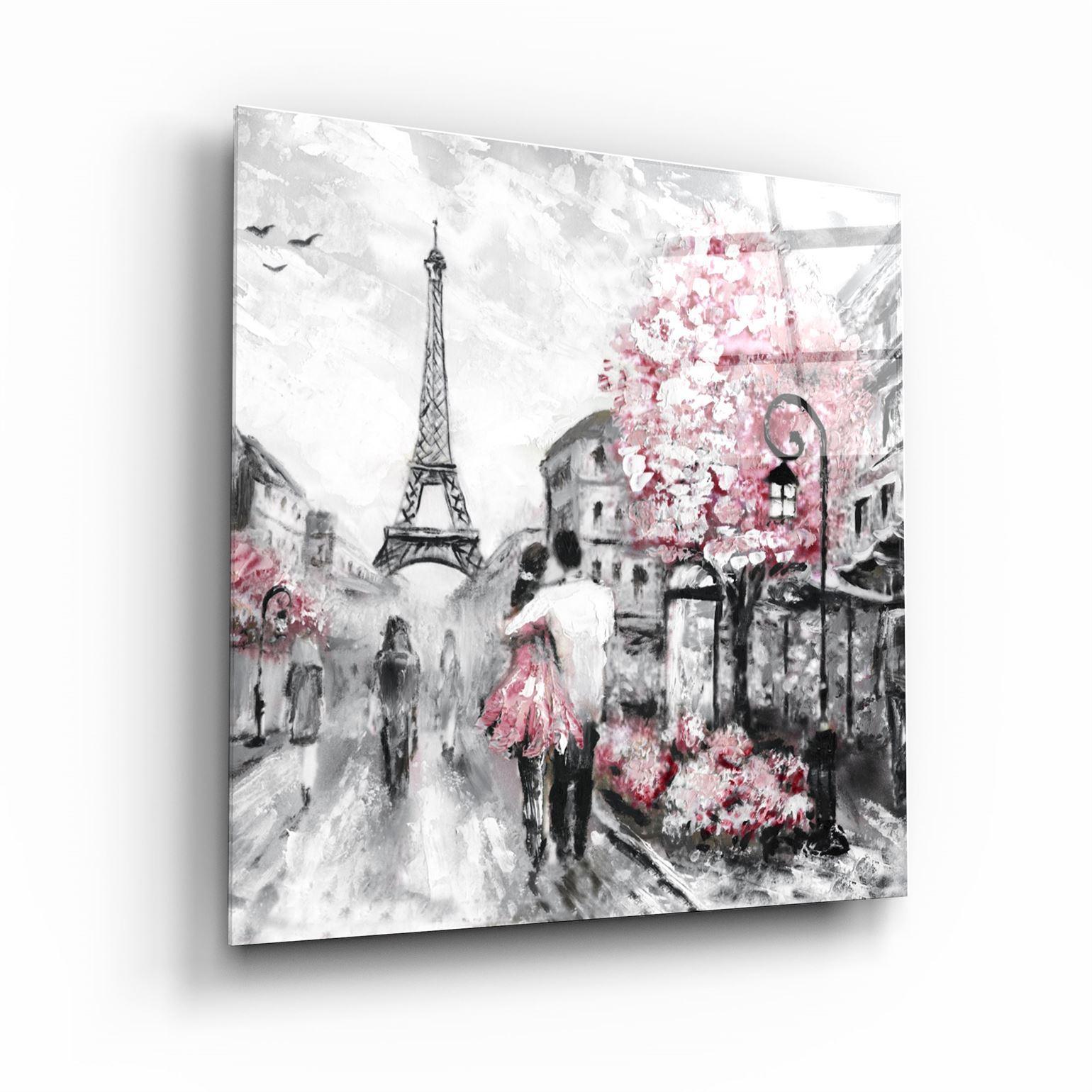 Pink Blossoms and Paris | Glass Wall Art - Artdesigna
