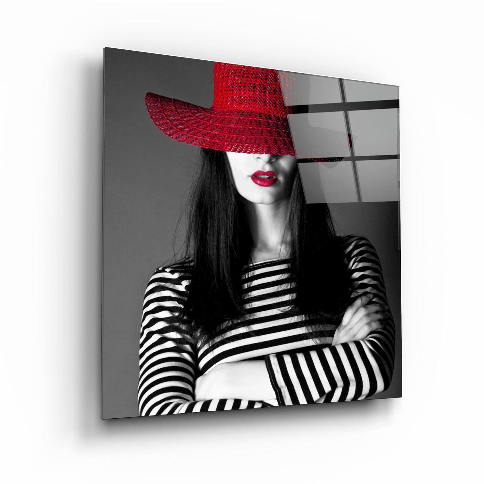 ・"Woman in Red Hat"・Glass Wall Art - ArtDesigna Glass Printing Wall Art