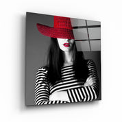 ・"Woman in Red Hat"・Glass Wall Art - ArtDesigna Glass Printing Wall Art