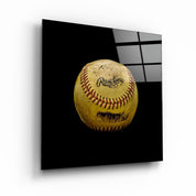 Colorful Recolored Designs baseball glass wall art by Artdesigna featuring vibrant baseball artwork on clear glass.