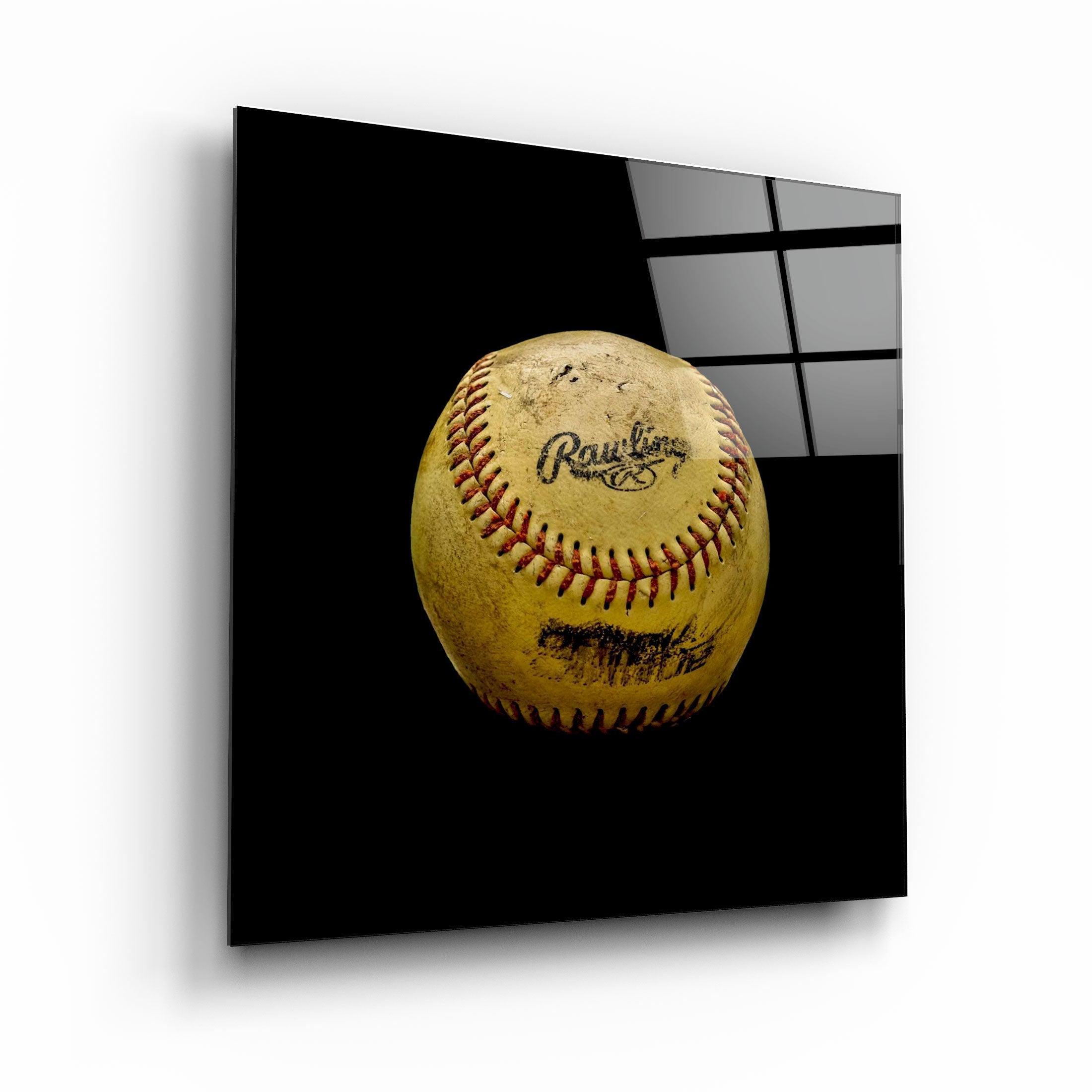 Colorful Recolored Designs baseball glass wall art by Artdesigna featuring vibrant baseball artwork on clear glass.