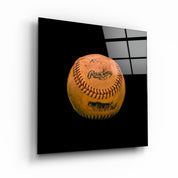 Recolored Designs baseball glass wall art by Artdesigna featuring vibrant, colorful baseball-themed glass artwork on a white background.