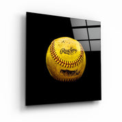 Recolored Designs baseball glass wall art by Artdesigna featuring vibrant baseball artwork on clear glass.
