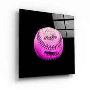 Recolored Designs Baseball glass wall art by Artdesigna featuring vibrant, colorful baseball-themed artwork on clear glass surface.