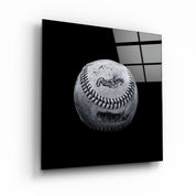 Colorful Recolored Designs baseball glass wall art by Artdesigna featuring vibrant, artistic baseball imagery for modern home decor.