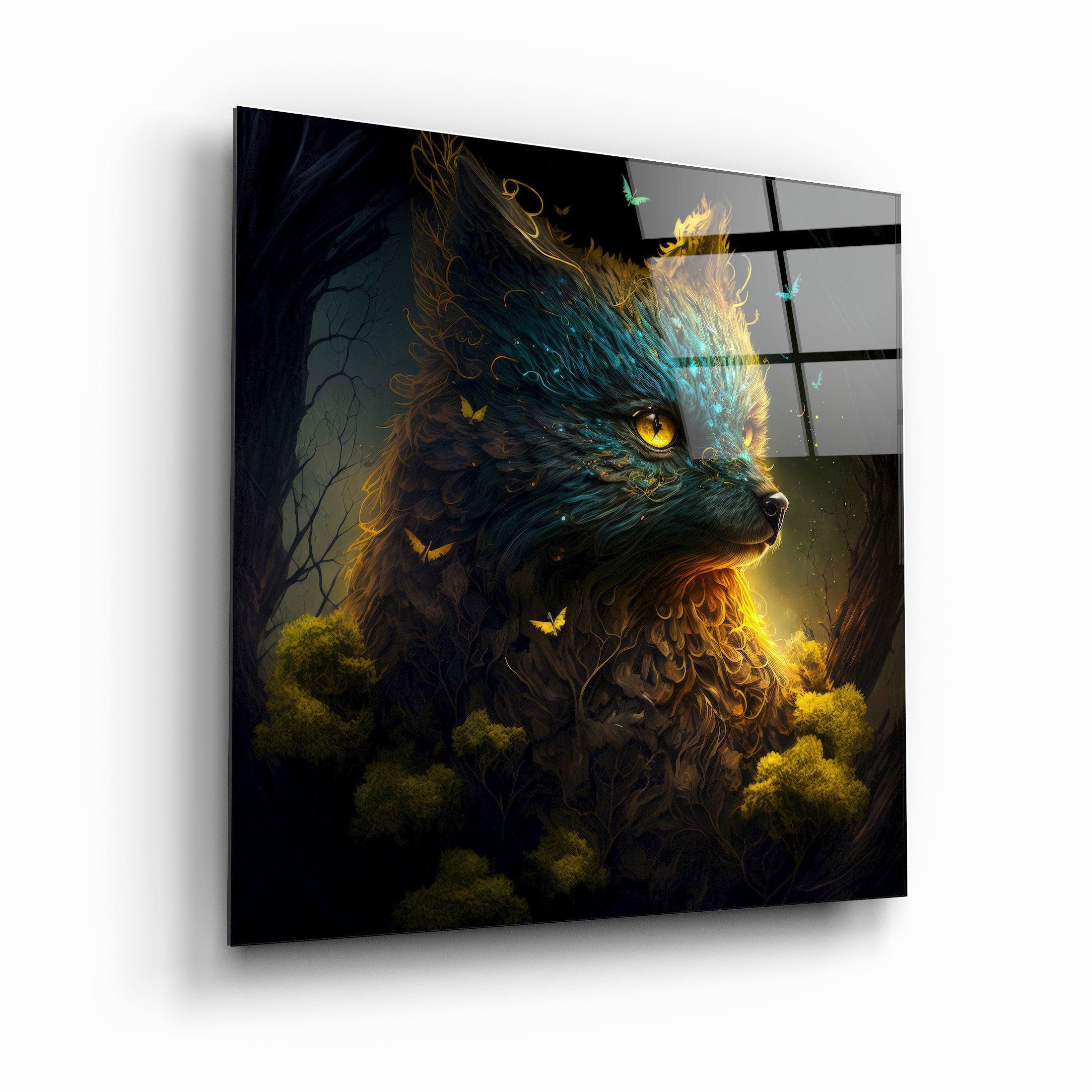 ."Glimmering Gold Fox". Secret World Collection Glass Wall Art - ArtDesigna Glass Printing Wall Art