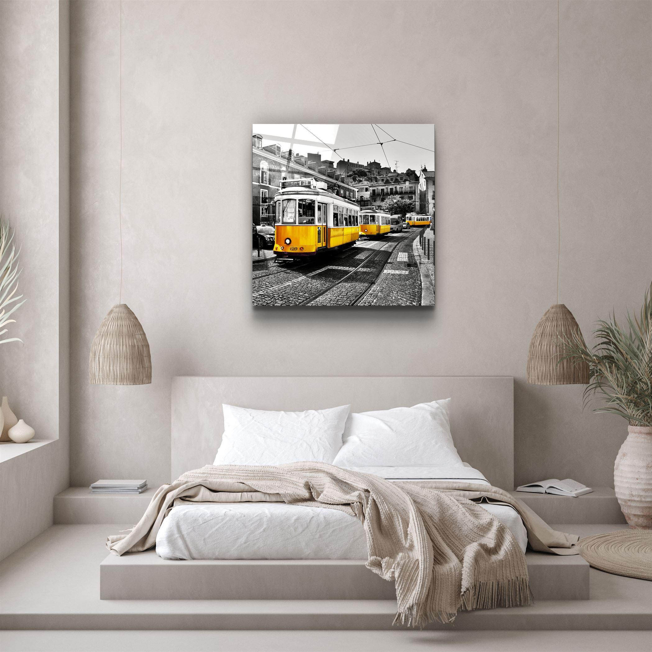 ・"Lisbon Yellow Tram"・Glass Wall Art - ArtDesigna Glass Printing Wall Art