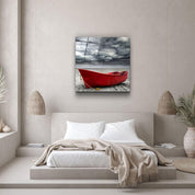 Solitude: The Red Vessel | Glass Wall Art - Artdesigna