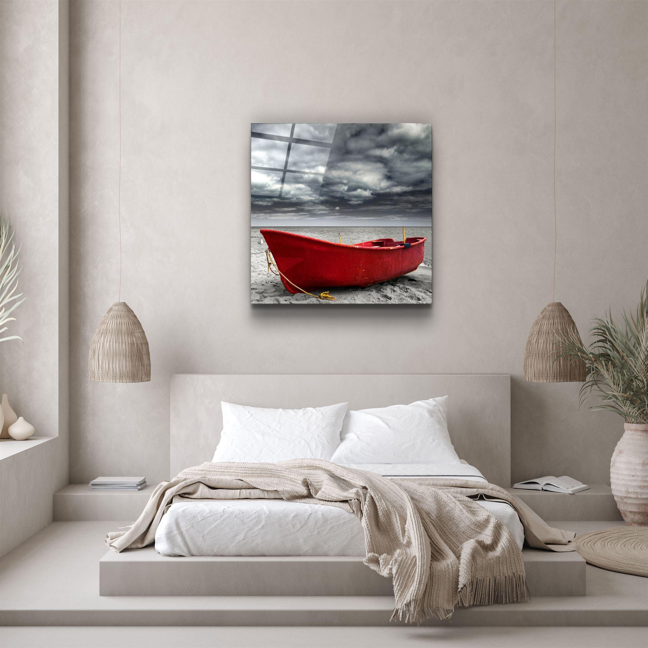 Solitude: The Red Vessel | Glass Wall Art - Artdesigna