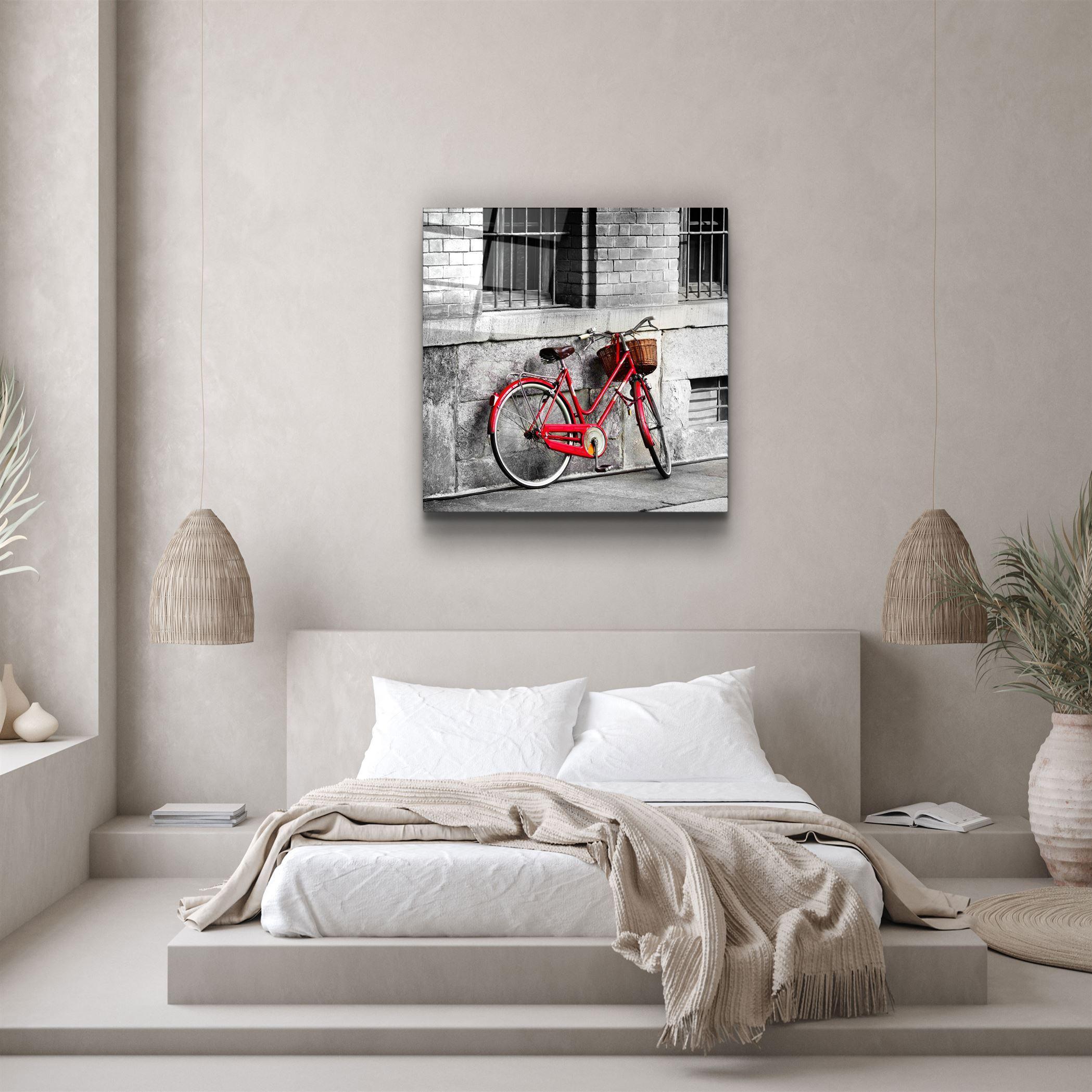 ・"Red Bicycle"・Glass Wall Art - ArtDesigna Glass Printing Wall Art