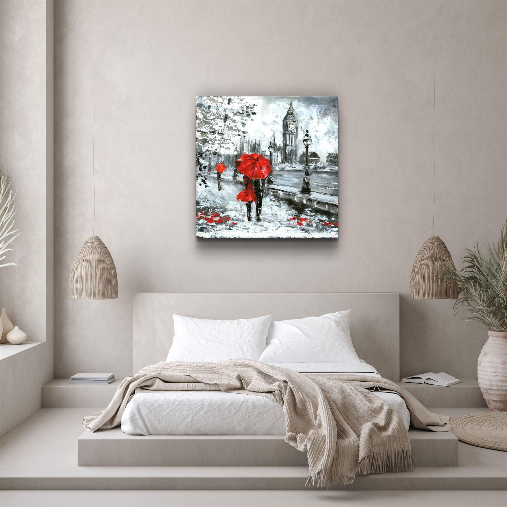 Red Umbrella in London | Glass Wall Art - Artdesigna