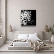 Regal Prowl: The Leopard’s Watch | Glass Wall Art - Artdesigna