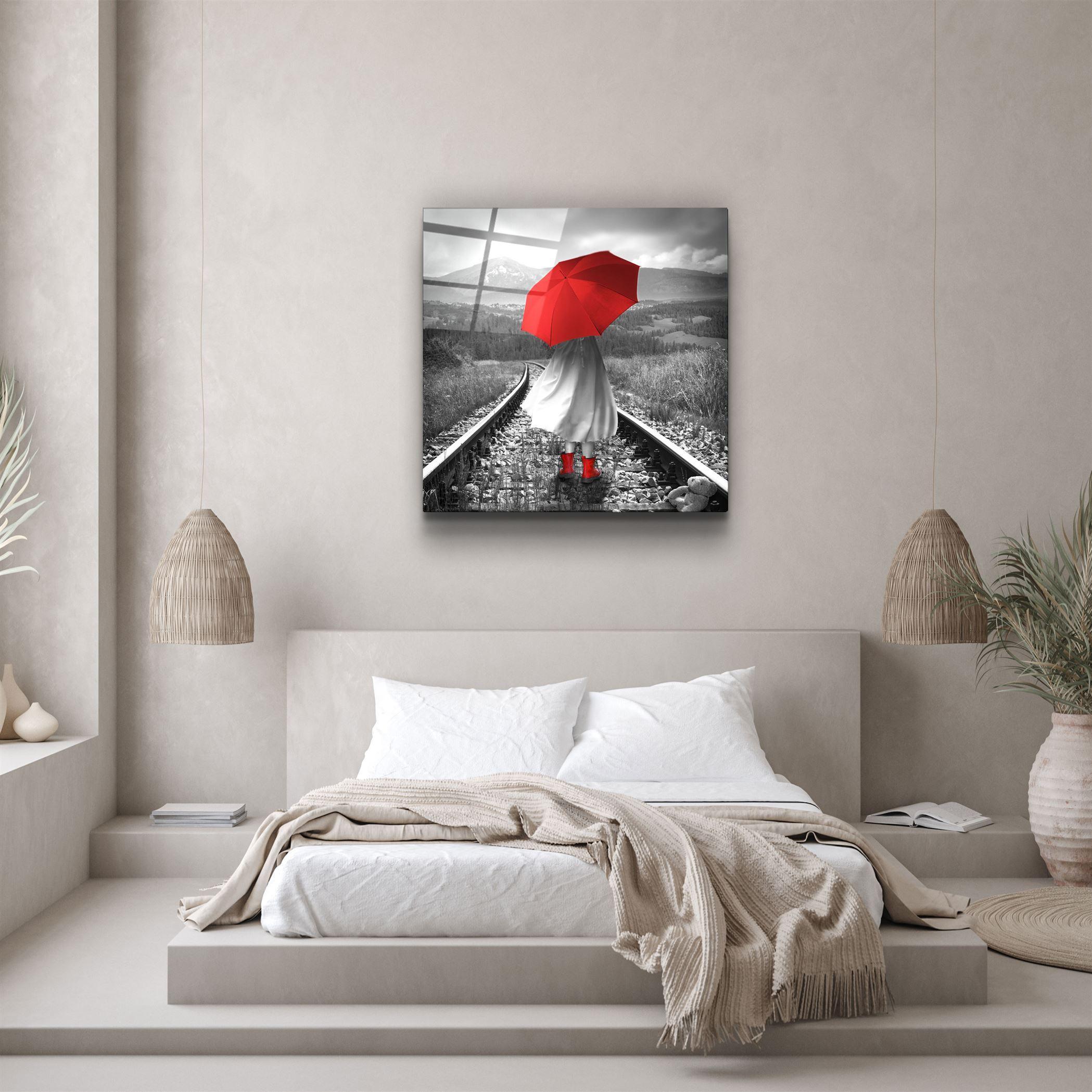 ・"Girl with Red Umbrella"・Glass Wall Art - ArtDesigna Glass Printing Wall Art