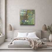 ."Gustav Klimt's Farm Garden with Sunflowers (1907)". Glass Wall Art - ArtDesigna Glass Printing Wall Art