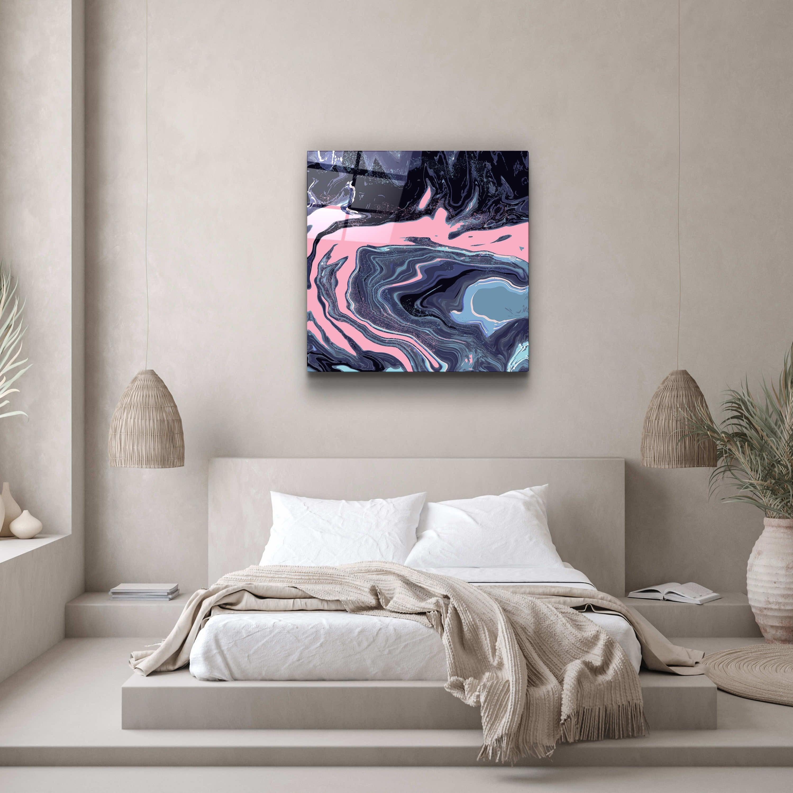 ."Pink Wave in the Black". Designer's Collection Glass Wall Art - ArtDesigna Glass Printing Wall Art