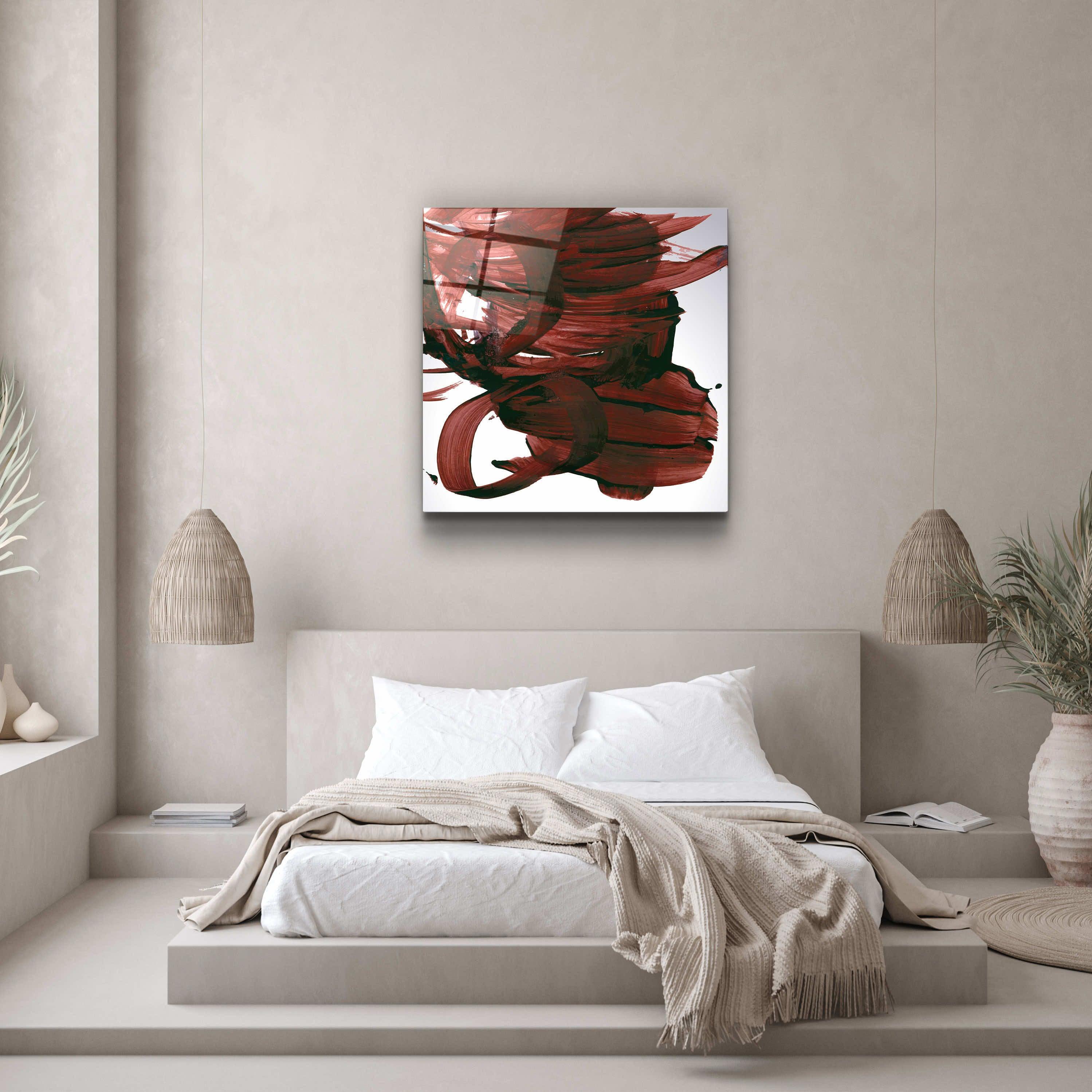 ."Dark Red Abstract Brush Strokes". Designer's Collection Glass Wall Art - ArtDesigna Glass Printing Wall Art