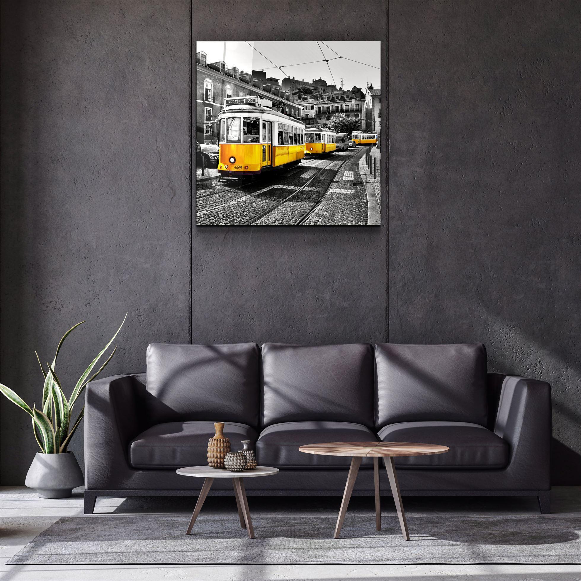 ・"Lisbon Yellow Tram"・Glass Wall Art - ArtDesigna Glass Printing Wall Art