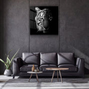Tiger Black and White | Glass Wall Art - Artdesigna