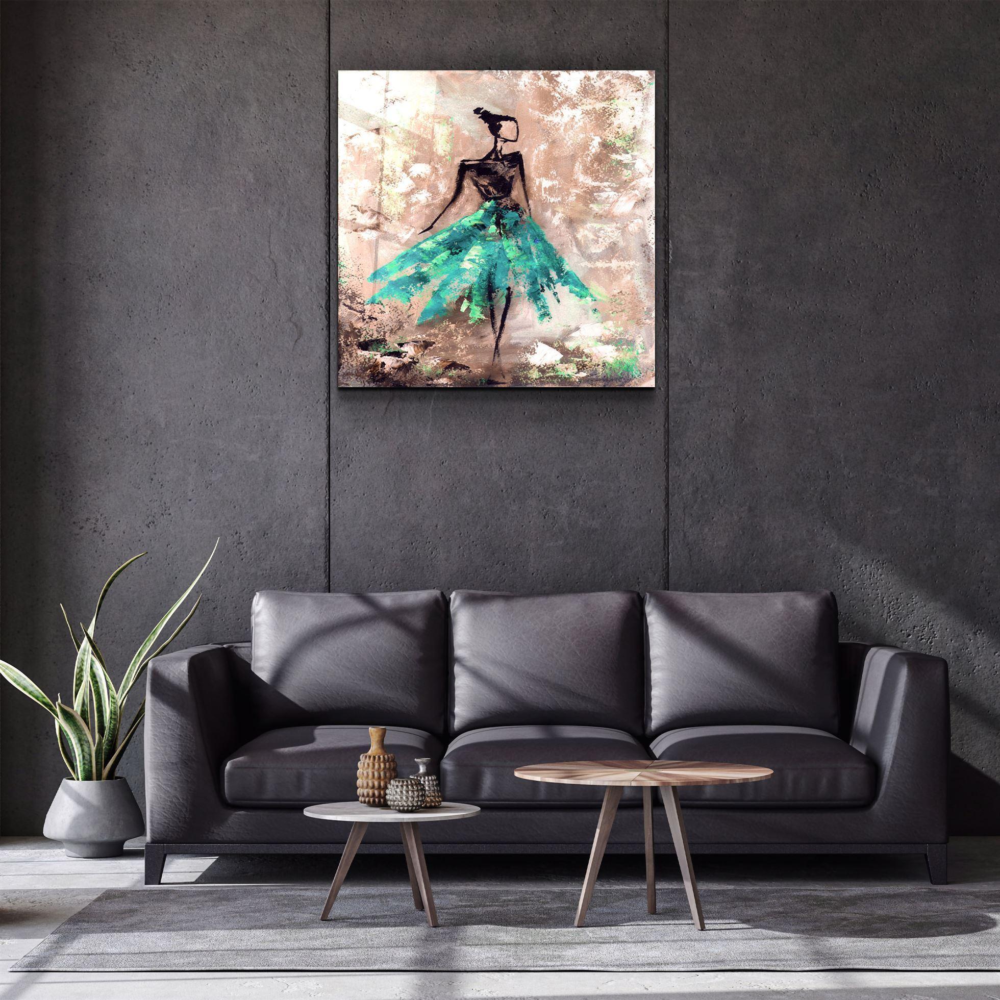 ・"Woman (Green)"・Glass Wall Art - ArtDesigna Glass Printing Wall Art