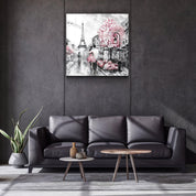 Pink Blossoms and Paris | Glass Wall Art - Artdesigna