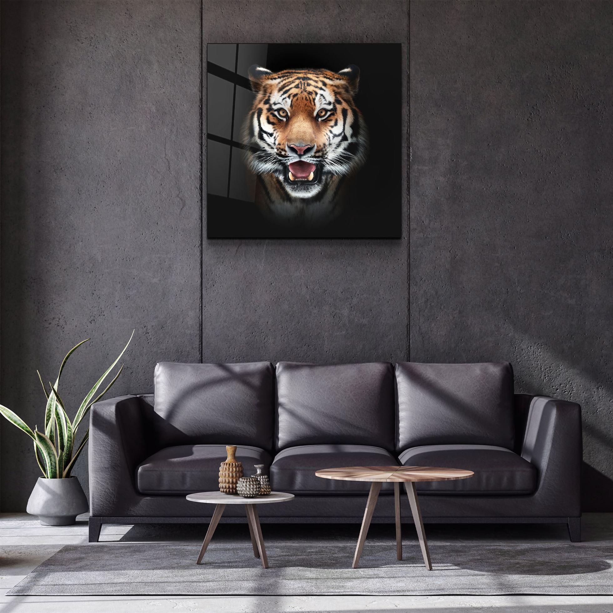 Tiger's Gaze | Glass Wall Art - Artdesigna