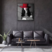 ・"Woman in Red Hat"・Glass Wall Art - ArtDesigna Glass Printing Wall Art