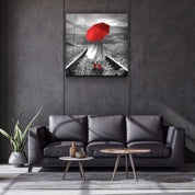 ・"Girl with Red Umbrella"・Glass Wall Art - ArtDesigna Glass Printing Wall Art
