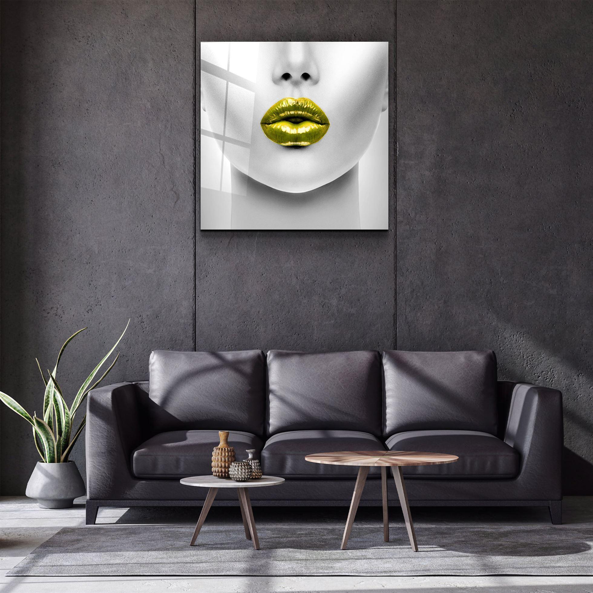 ・"Yellow Lips"・Glass Wall Art - ArtDesigna Glass Printing Wall Art