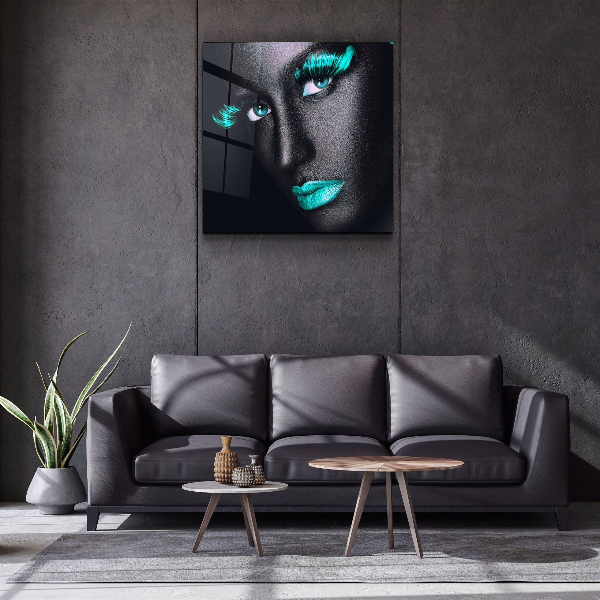 ・"Green Lips and Eyes"・Glass Wall Art - ArtDesigna Glass Printing Wall Art