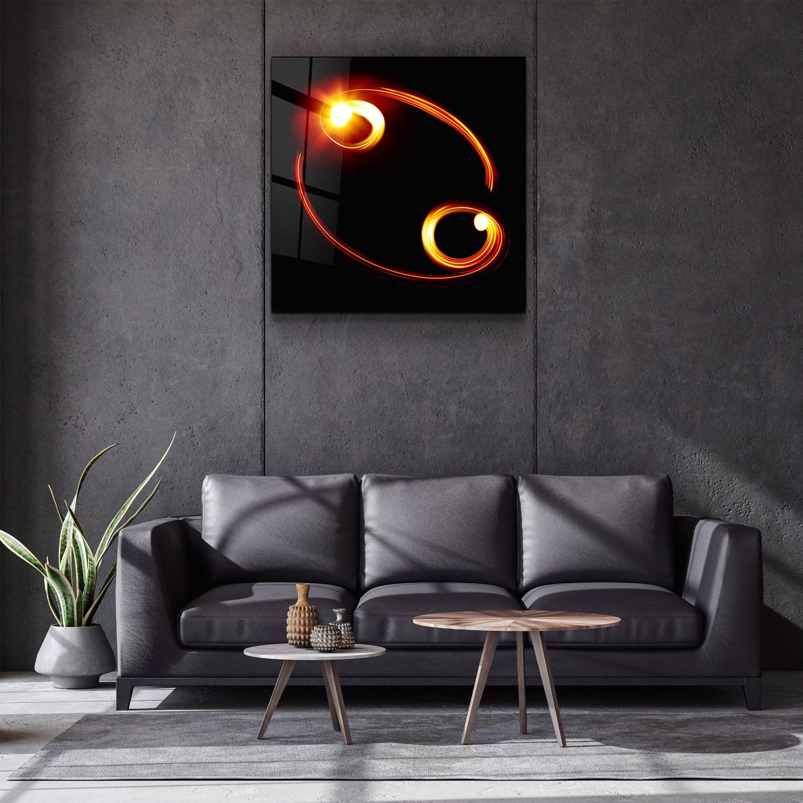 Zodiac Symbols in Black Glass Wall Art - Artdesigna