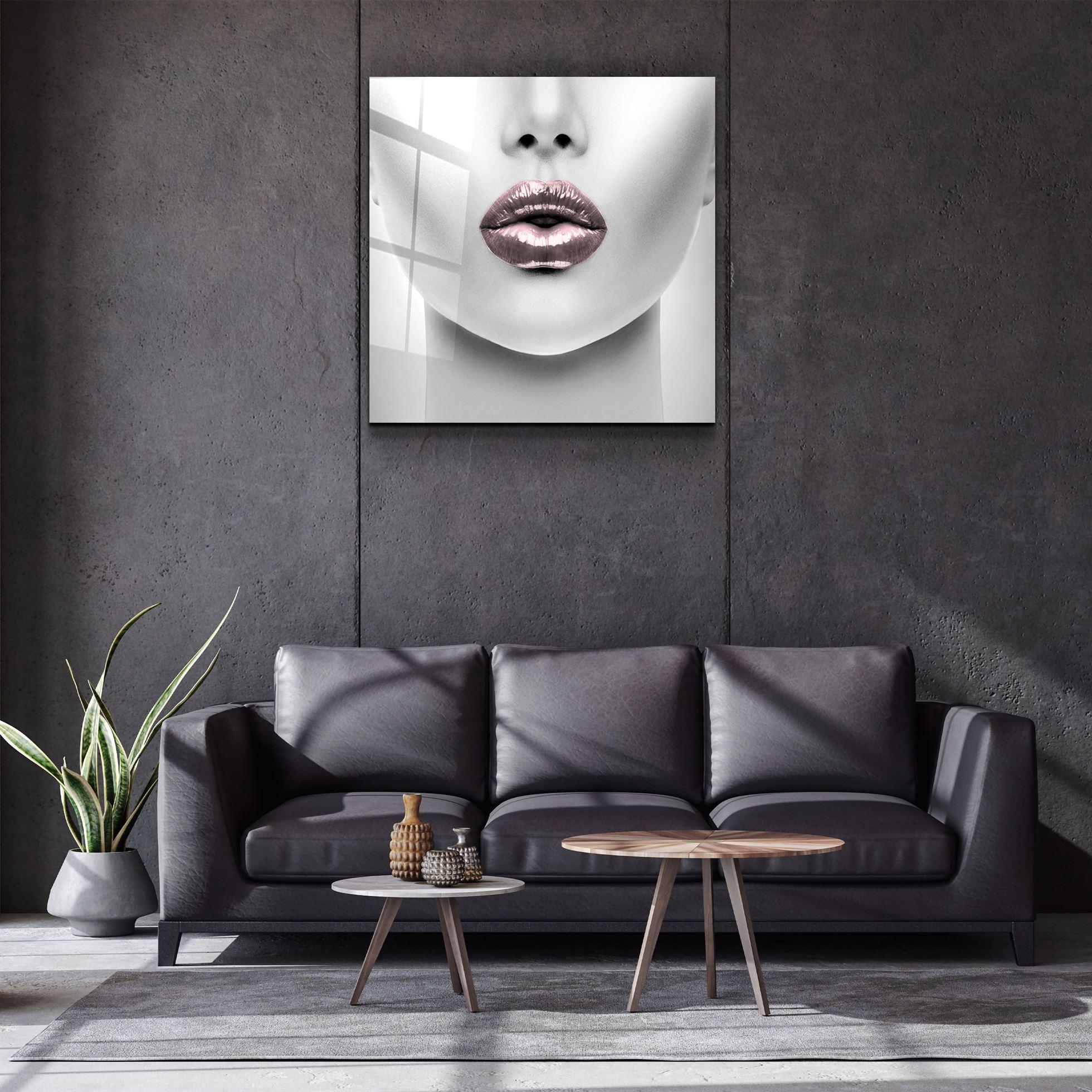 ・"Pink Lips"・Glass Wall Art - ArtDesigna Glass Printing Wall Art