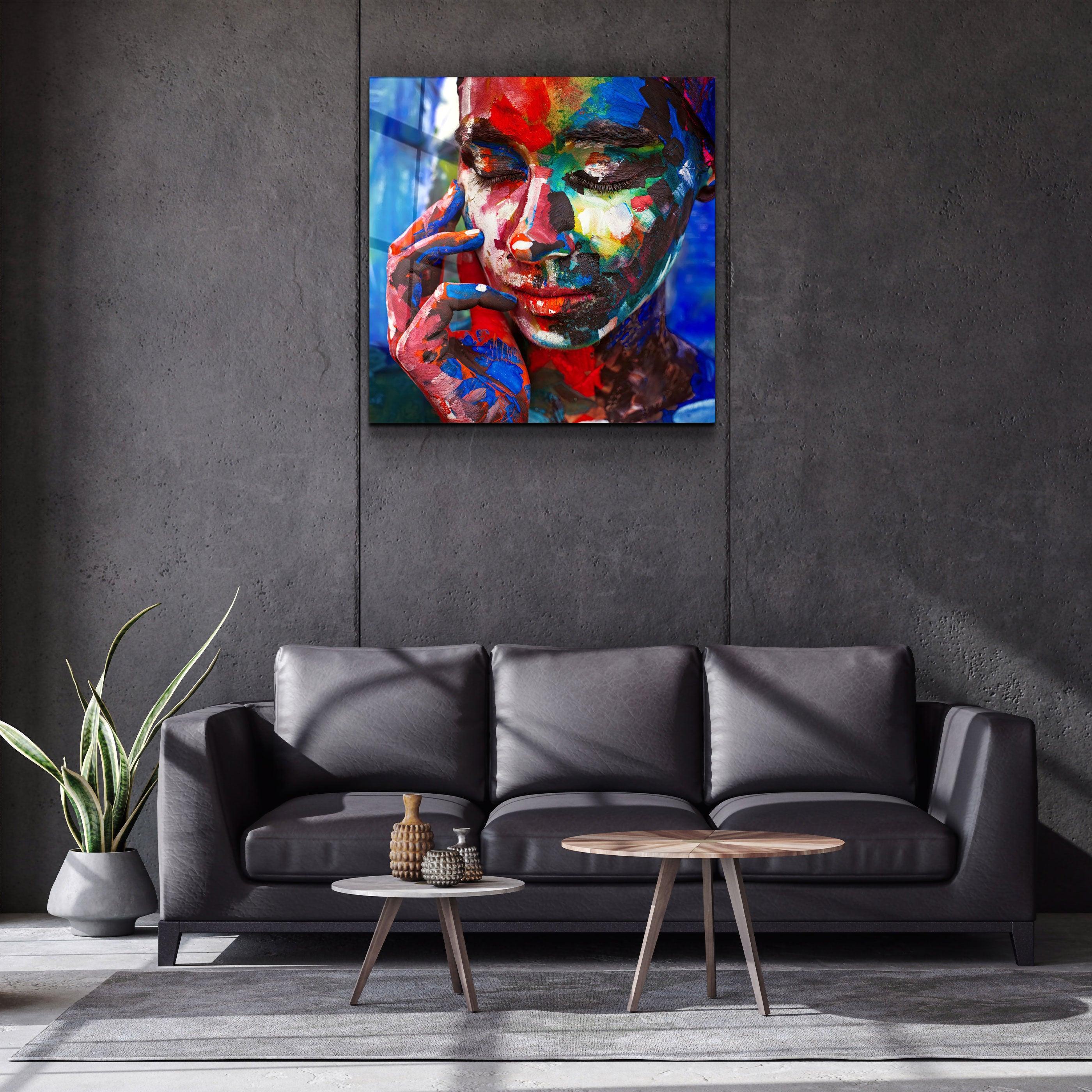 ・"Abstract Colors Woman Portrait"・Glass Wall Art - ArtDesigna Glass Printing Wall Art