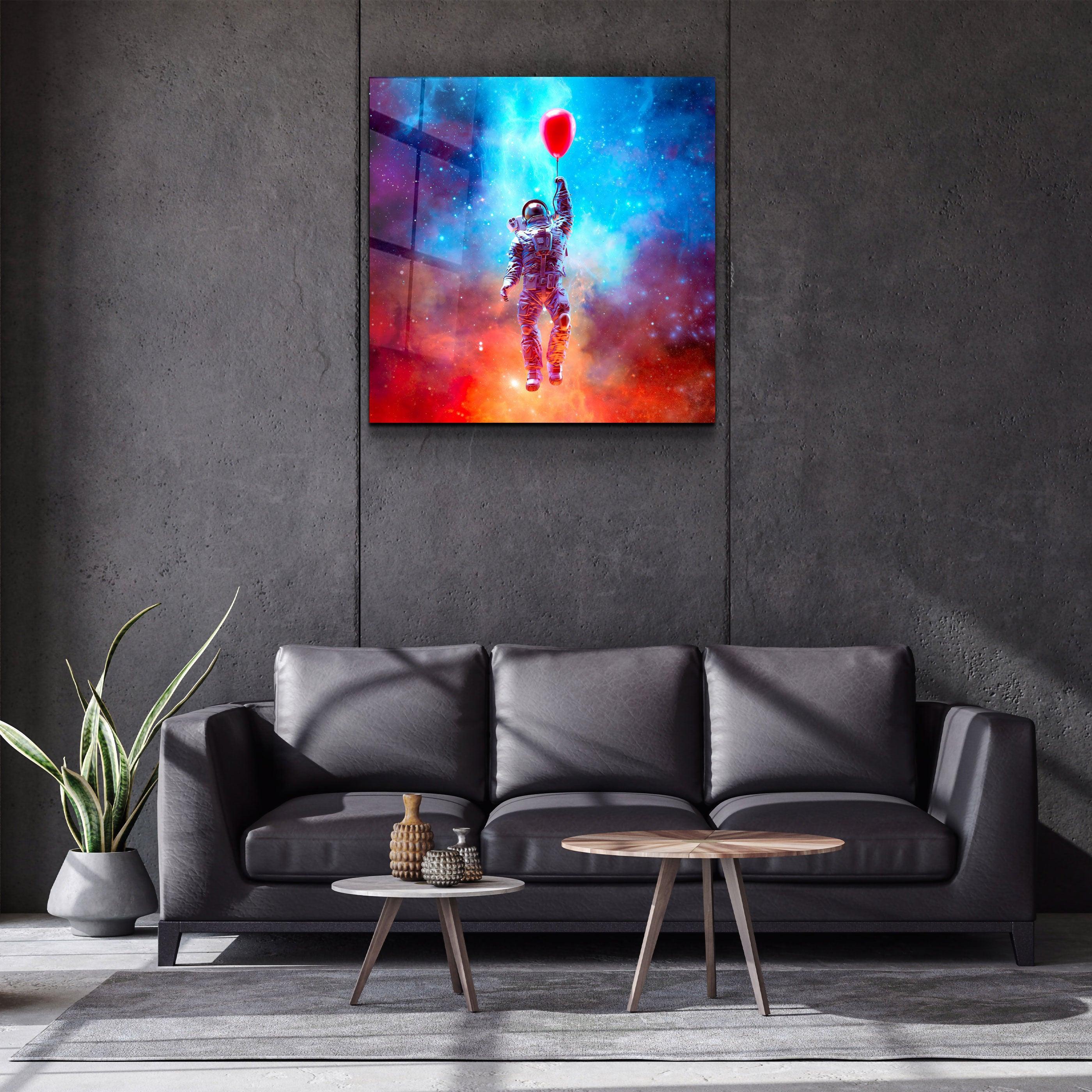 ・"Astronaut in the Sky and Baloon"・Glass Wall Art - ArtDesigna Glass Printing Wall Art