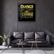 ・"Change Your World - Yellow"・Glass Wall Art - ArtDesigna Glass Printing Wall Art