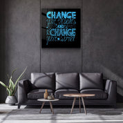 ・"Change Your World - Blue"・Glass Wall Art - ArtDesigna Glass Printing Wall Art