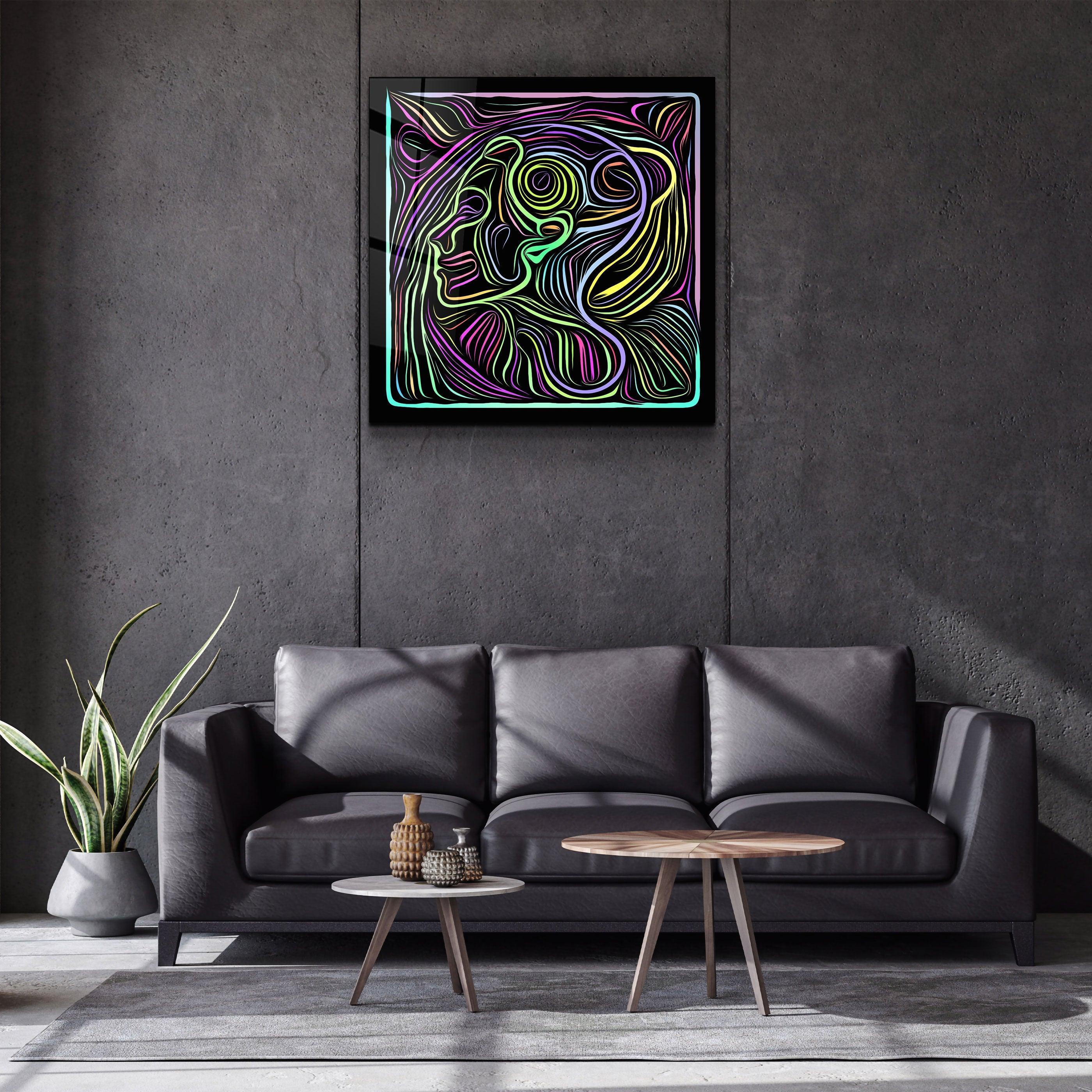 ・"Rainbow Line Faces V7"・Glass Wall Art - ArtDesigna Glass Printing Wall Art