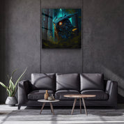 ."Blazing Blue Owl". Secret World Collection Glass Wall Art - ArtDesigna Glass Printing Wall Art