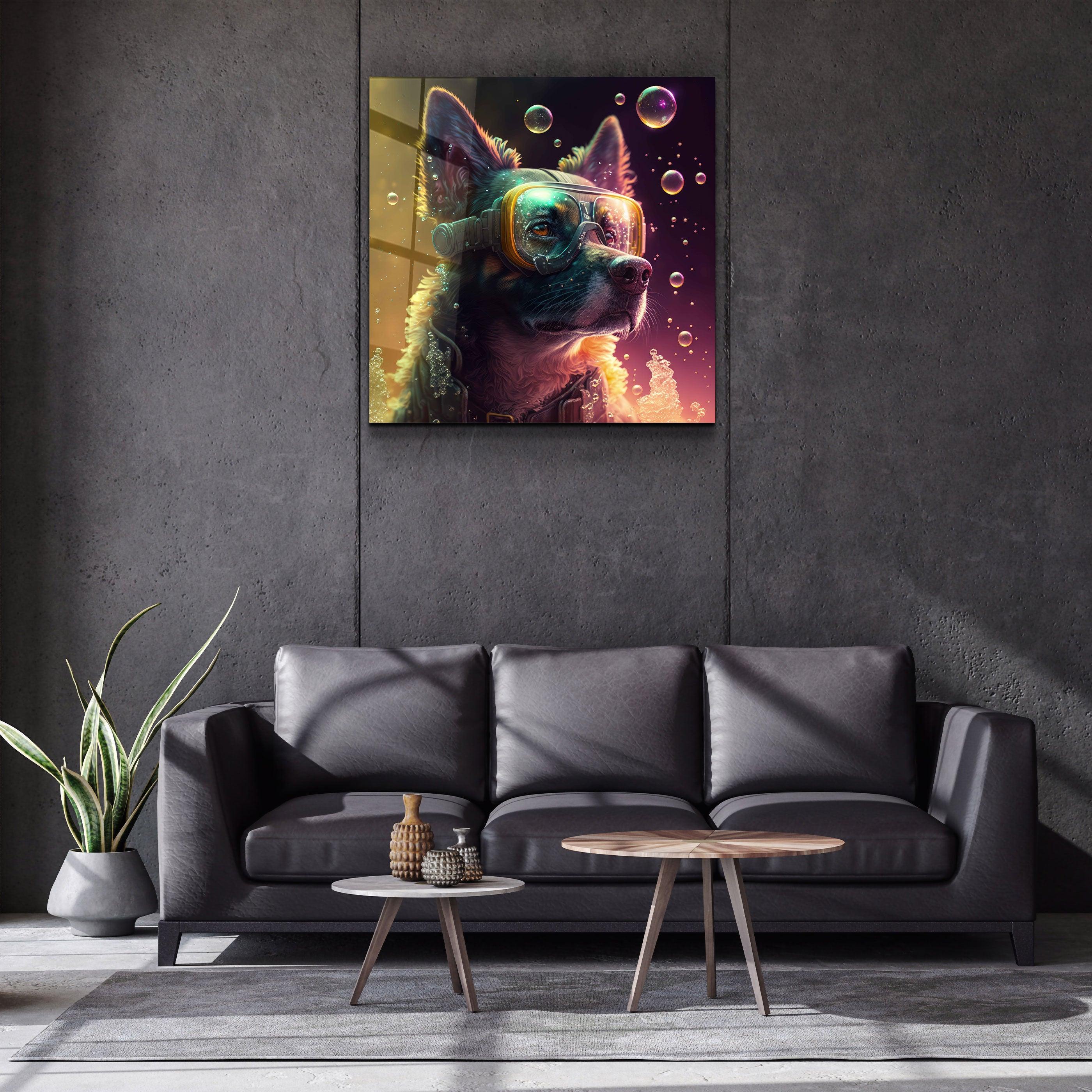 ."Spy Dog". Secret World Collection Glass Wall Art - ArtDesigna Glass Printing Wall Art