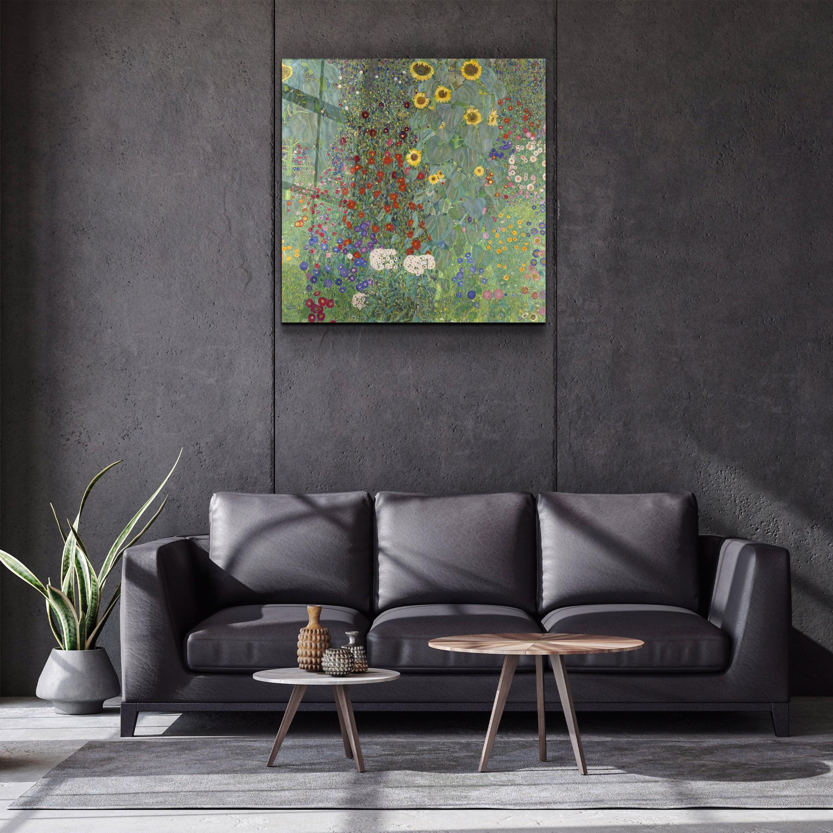 ."Gustav Klimt's Farm Garden with Sunflowers (1907)". Glass Wall Art - ArtDesigna Glass Printing Wall Art
