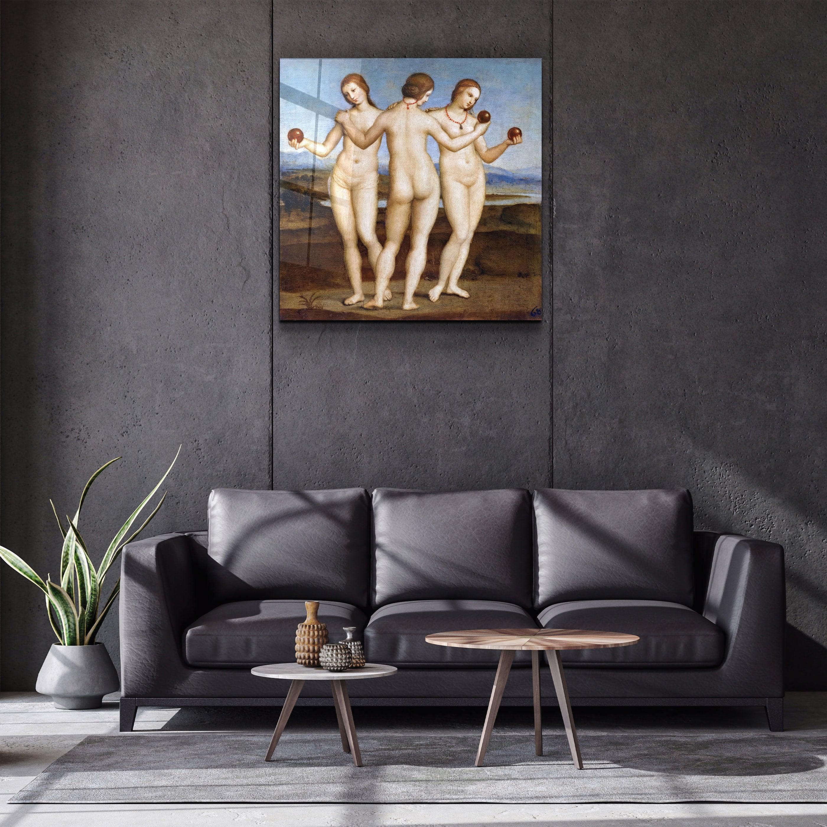 ."Raphael's Three Graces (1504)". Glass Wall Art - ArtDesigna Glass Printing Wall Art