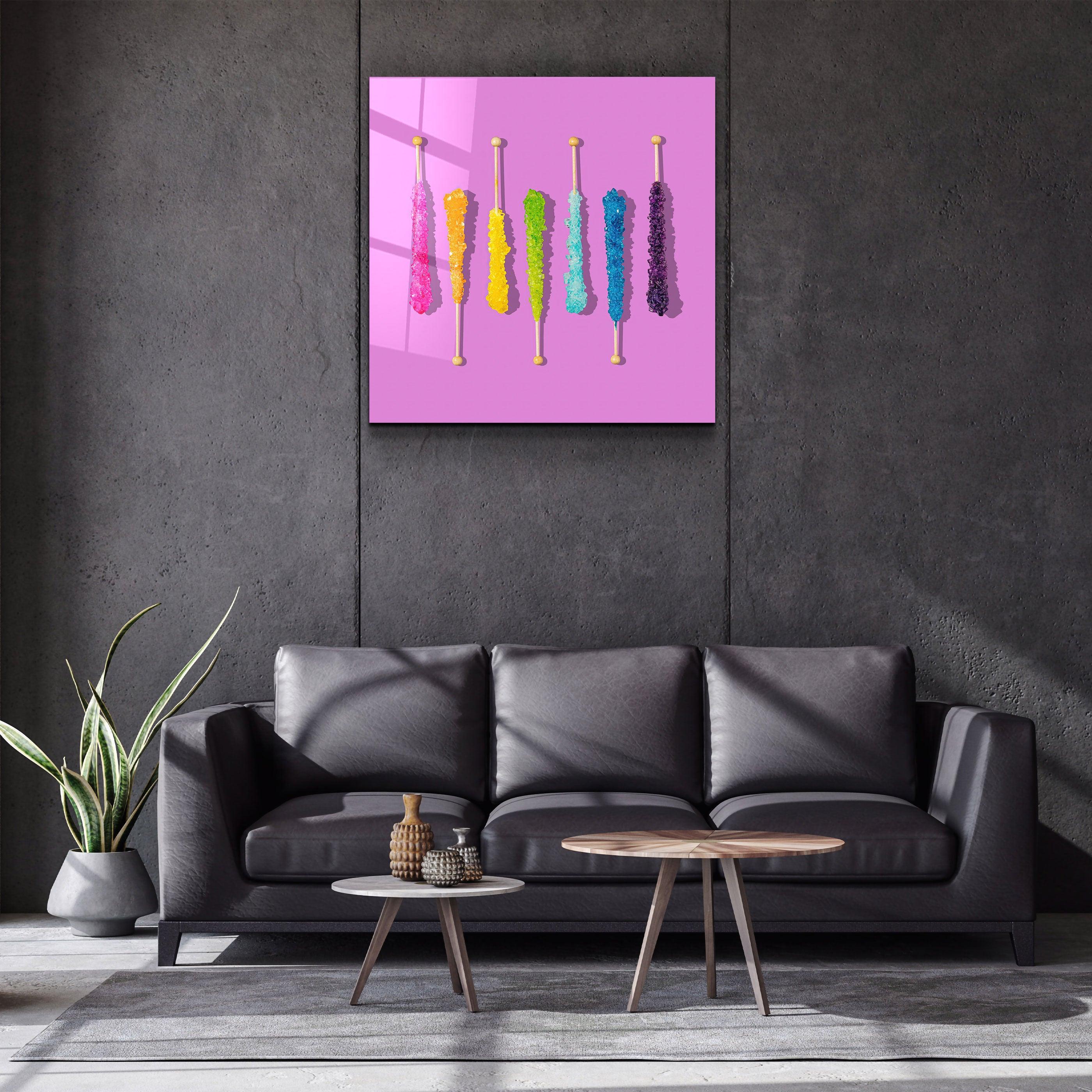 ."Sweet Sticks Retro". Contemporary Collection Glass Wall Art - ArtDesigna Glass Printing Wall Art